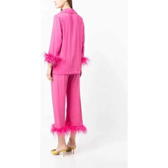 Sleeper Party Cropped Feather Trim Pajama Shirt - Picture 5 of 9